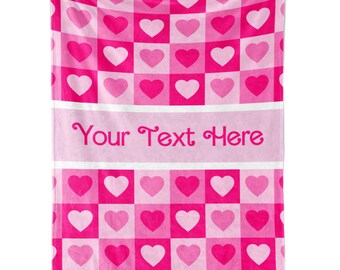 Ships Next Day, Personalized Valentine's Day Pink Hearts Throw Blanket - Made in USA - Customized Gift - Cozy and Soft for Couch or Bed
