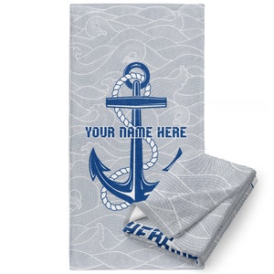 Personalized Anchor Beach Towel for Men with Custom Name,Vintage Nautical Theme for Pool,Travel,Bath,Soft Cotton Microfiber,Quick Dry Towel