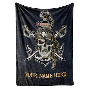 Personalized Pirate Blanket Gift | Custom Blanket for Boys and Girls | Fleece Throw Blanket for Kids | Nautical Pirate Gifts for Birthdays