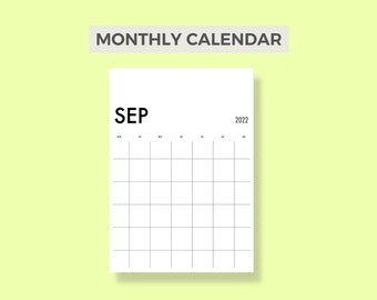 Table Monthly Calendar | Digital Monthly Planner | 2022 and 2023 Calendar | Printable Calendar Template | PDF | A4 | Monday & Sunday Start