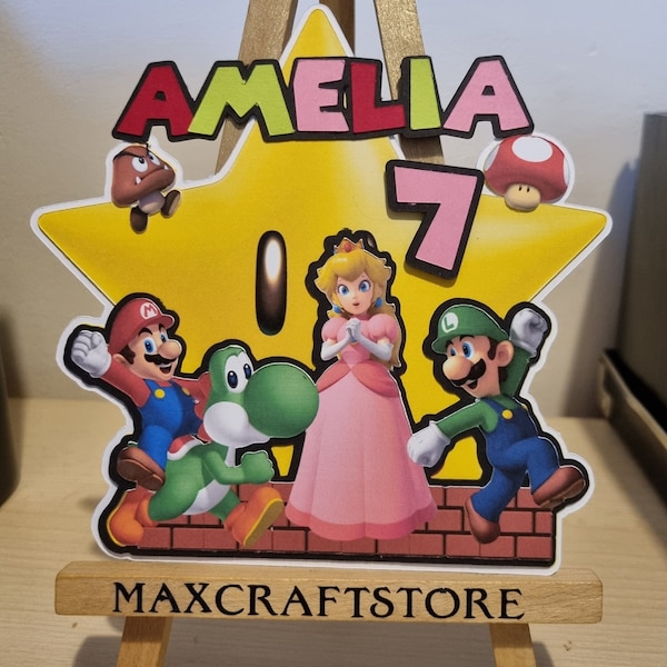 Super Mario Princess Peach inspired Cake Topper, any name any age