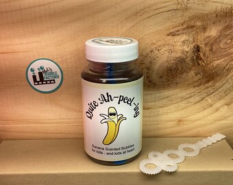 Banana Scented Blowing Bubbles ~ smelly sensory play cheap toys unique gifts silly scents yard games toddler friendly birthday gift outdoor