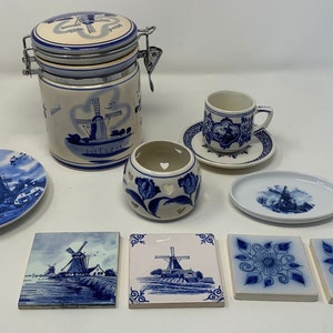 Set of Vintage Dutch Blue and White Delft Porcelain Holland