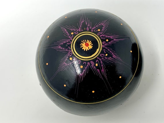 Japanese Hand Painted Round Black Lacquer Trinket… - image 7
