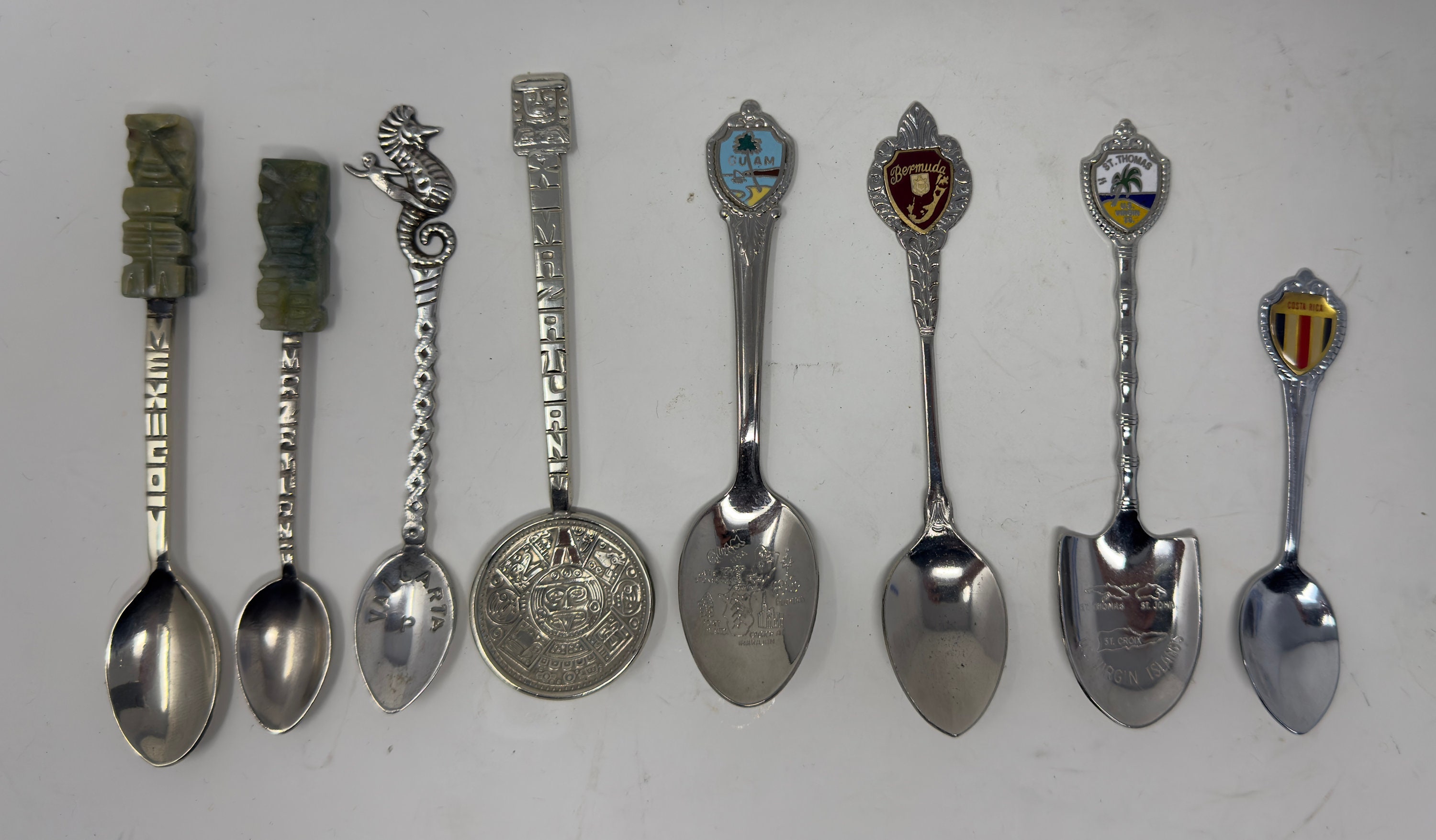 Set of 8 Collector Spoons Mexican With Carved Onxy - South
