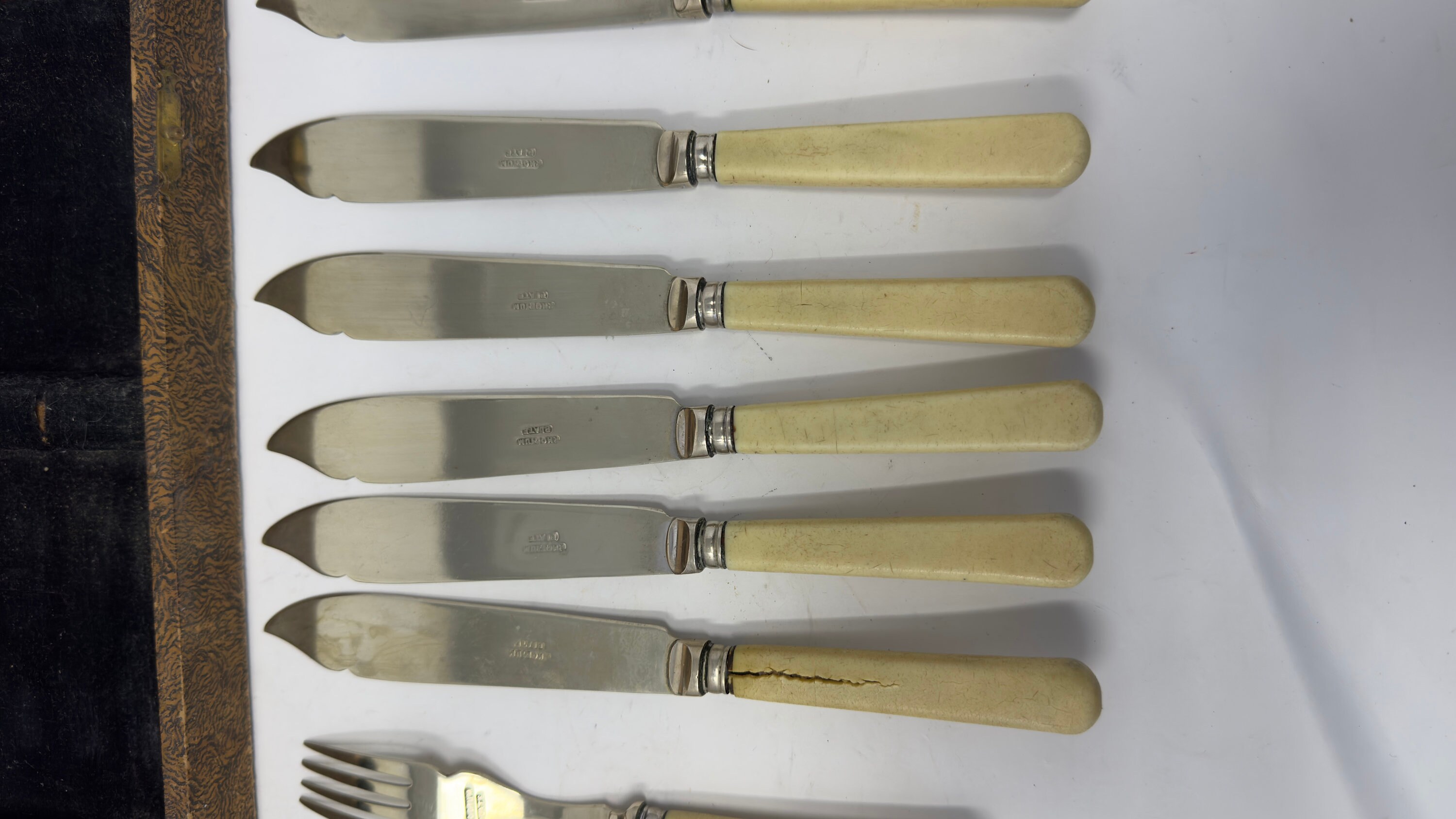1930 Set of 6 Vintage Engraved Fish Knives & Forks With