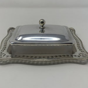 Butter Dish Vintage English Silver Plated Frosted Starred Glass Insert