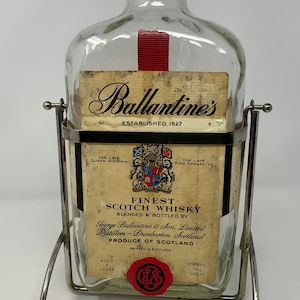 Deluxe EXTRA LARGE Ballantine&#39;s Whiskey Bar Bottle in Original Brass Stand