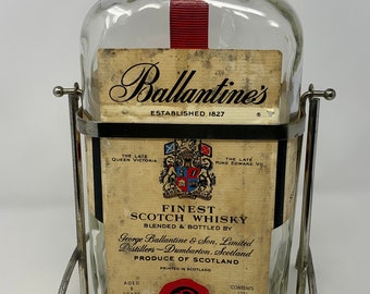 Deluxe EXTRA LARGE Ballantine's Whiskey Bar Bottle in Original Brass Stand