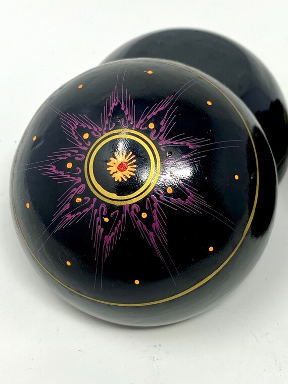 Japanese Hand Painted Round Black Lacquer Trinket… - image 5