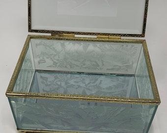 Gunther Mele Jewel Case/GlassTrinket Box with Gold Plated Rims Cut Glass Design BRAND New Vintage