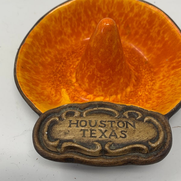 Treasure Craft USA Orange Drip Glazed Ring/Trinket Dish Houston Texas