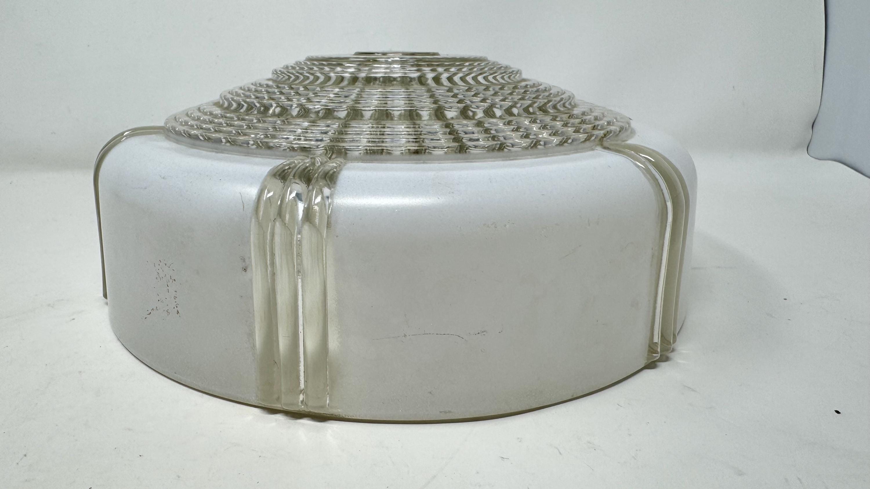 Vintage 1940's Glass Bullseye Light Ceiling Mount Shade Clear and Frosted White