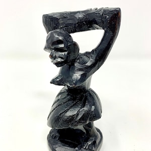 African Ebony Hand Carved Folk Figure Dancing Woman