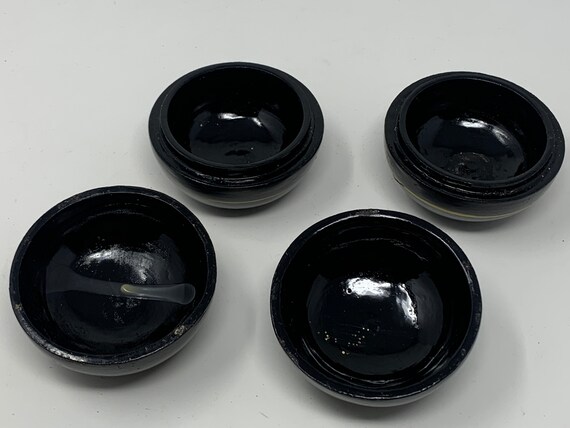 Japanese Hand Painted Round Black Lacquer Trinket… - image 3