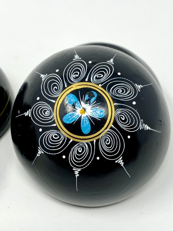 Japanese Hand Painted Round Black Lacquer Trinket… - image 6