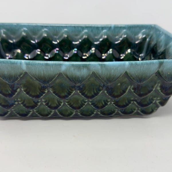 Vintage Hall USA Vaso smerlato 10"x7" anni '60 F45 Smalto antigoccia verde foresta