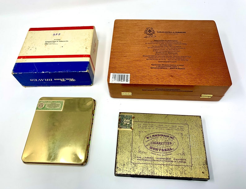 Vintage Cigar Box Set Canada, USA, Mexico &jamaica Wood Tin Cardboard