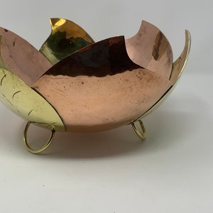 Mexican Brass & Copper MCM Centre Piece Footed Bowl/Fruit Basket Marked Tlaquepaque F.C.S. O Mexico Hand Hammered Hand Made