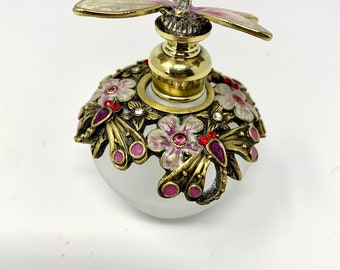 Art Nouveau Style Dragonfly Enamel Brass Jewelled Perfume Holder