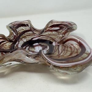 Vintage Murano Glass Astray with Copper Inclusions Purple and White Swirls 8.75&quot; by 2&quot;