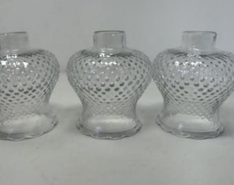 Set of 3 Clear Glass Lamp Shades Hobnail Pattern