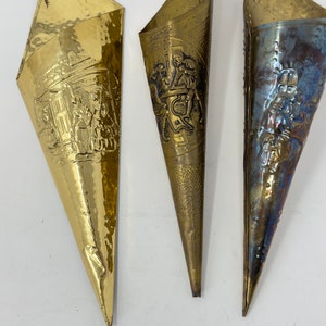 Set of 3 Vintage Embossed Brass Fireside Match Holder