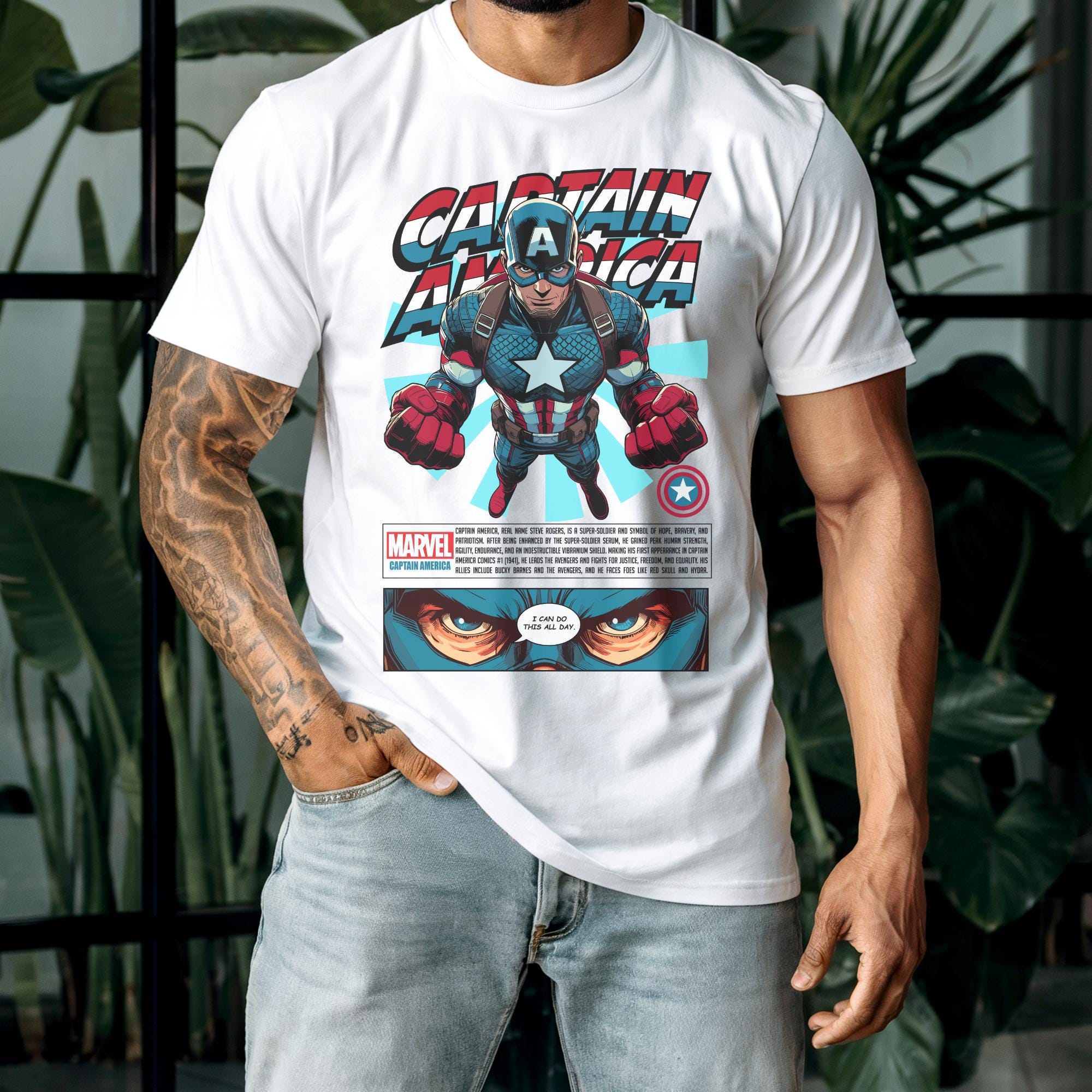 Camisetas Estampadas Camiseta Capitan America Hombre Camiseta