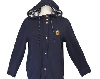 Lauren Ralph Lauren vintage Hoodie Jacket Small Navy Blue Nautical Crest Zip