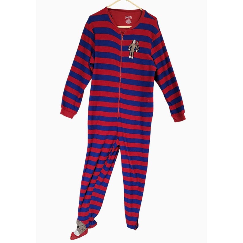 Pyjama une pièce vintage Nick & Nora Sock Monkey en polaire, taille M image 2