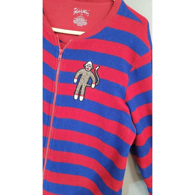 Pyjama une pièce vintage Nick & Nora Sock Monkey en polaire, taille M image 1