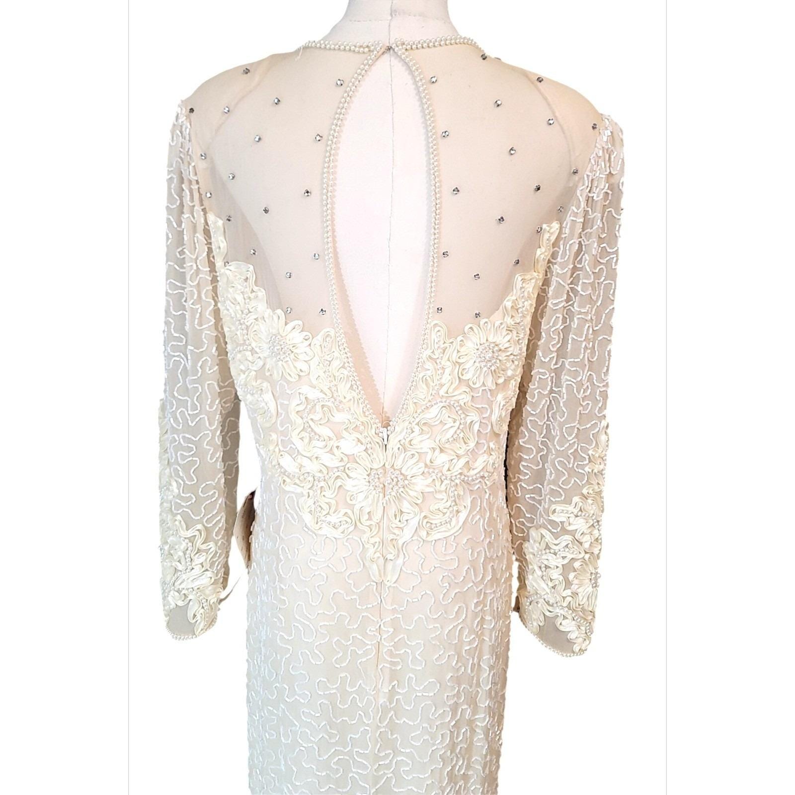Vintage Alyce Designs Beaded Embellished Gown Long Sleeve Formal Dress