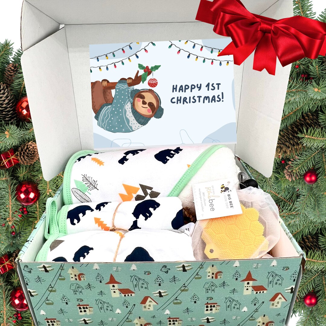 Baby First Christmas Bath Gift Set Includes Bamboo Hooded Etsy UK
