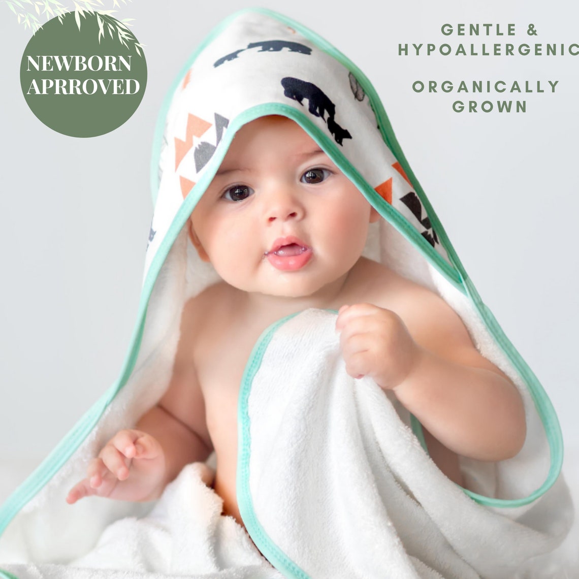 Newborn Bath Towel Gift Set 2 Pack Fits Ages 0 to 3 Ultra Soft Bamboo