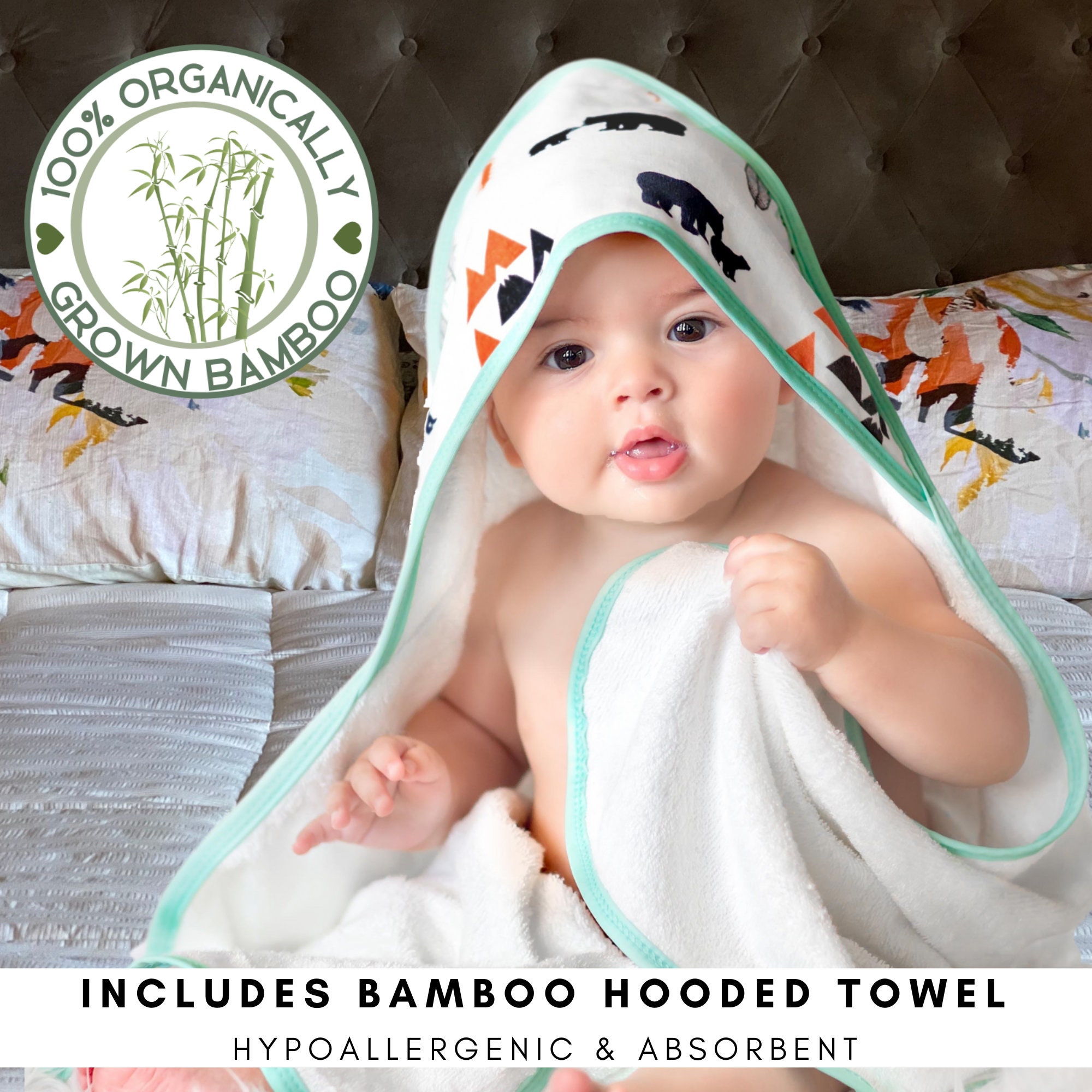 Baby First Christmas Bath Gift Set Includes Bamboo Hooded Baby Towel