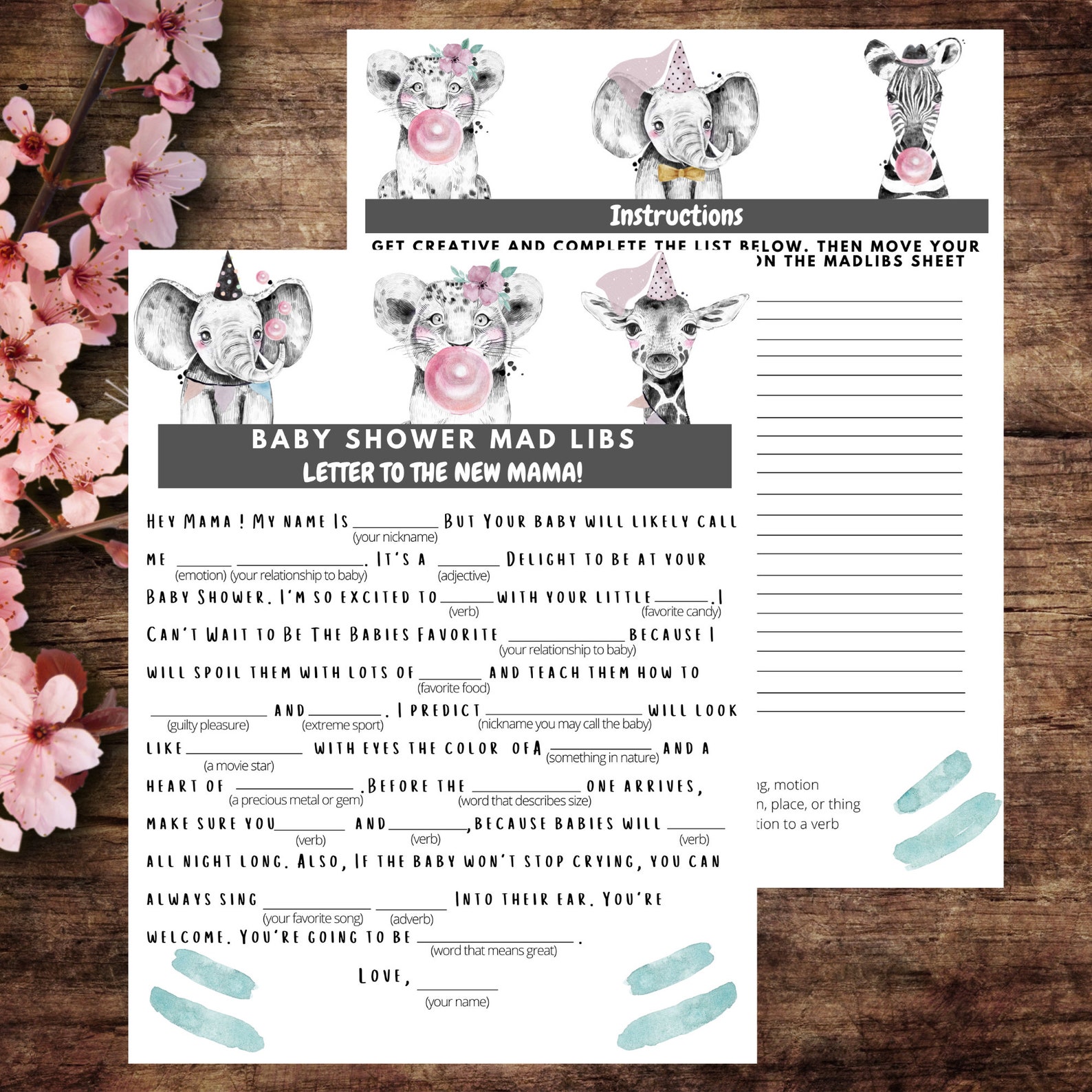 Baby Shower Mad Libs Game Easy & Fun Printable at Home Etsy UK