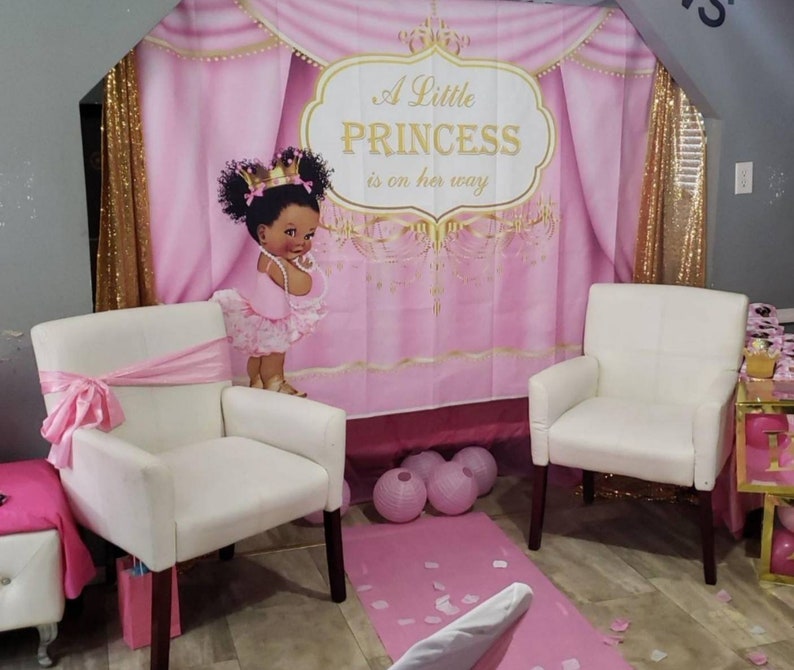 Black Princess Baby Shower Backdrop Pink and Gold Baby Shower Etsy