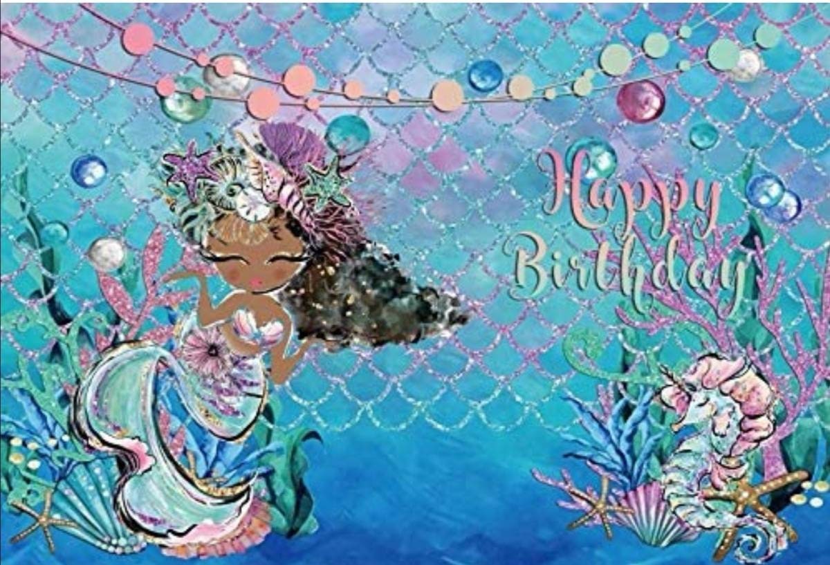 3x5 Ft Mermaid Backdrop African American Mermaid Birthday Etsy