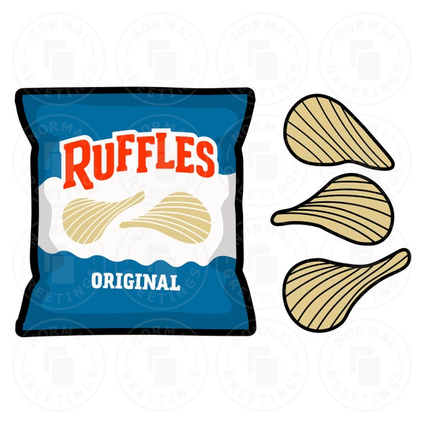 Bag of Chips Ruffles Wavy Potato Chips Logo Bag of Chips Clip Art Cartoon Illustration Cricut Files Cut Files SVG PNG Snack Food Vector