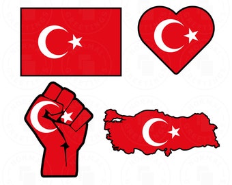 Bandera de Turquía SVG PNG Bundle Bandera turca Orgullo turco Cricut Cut Files Vector Layered svg File Turkiye Outline Clipart Istanbul Türk bayrağı