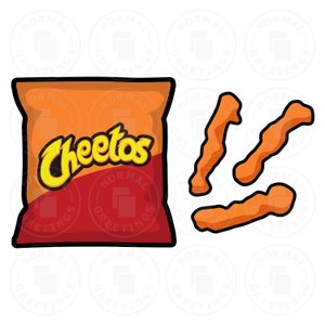 チートスチップス、チップスの袋、チーズの落書き、スナック、クリカットファイル、SVG、レイヤードスナックカットファイル、チーズパフ、PNG、クリップアート、漫画