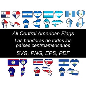 Flagi Ameryki Środkowej SVG PNG Pakiet Cricut Pliki do cięcia Salwador Gwatemala Honduras Kostaryka Panama Belize Nikaragua Flagi Ameryka Środkowa