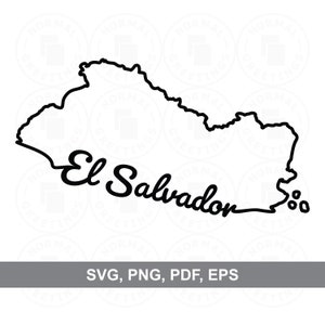 Salwador Mapa konspektu kształt PNG SVG Salvandoreña Proste Guanako Guanaka Salwadorska Mapa de Salwador Cricut pliki cięte do druku Wall Art