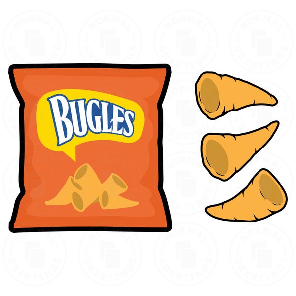 Bag of Bugles Chips Logo Bag of Chips Clip Art Cartoon Illustration Cricut Files Cut Files SVG PNG Snack Food Vector Bugle Snacks Cute