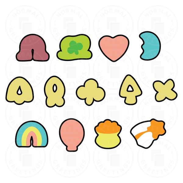 Lucky Charms Cereal Shapes Pieces Cricut Files Pot of Gold Rainbow Cut Files Cereal Clipart Clip Art SVG PNG Breakfast Food Cheerios Milk