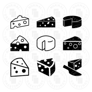 Cheese SVG Bundle Cricut Cut Files Cheese Plate Block of Cheese Clip Art Knife Swiss Wheel Gouda Wedge PNG