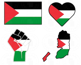 Palestine Flag SVG PNG Bundle Palestinian Flag Cricut Cut Files Vector Layered Palestine Outline Shape Islam Gaza Strip West Bank Jerusalem