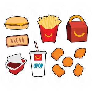 Fast Food SVG Bundle Cricut Cut Files Layered svg PNG Clip Art Lunch Food Meal Français Fries Cheeseburger Chicken Nuggets Pie Soda Sauce