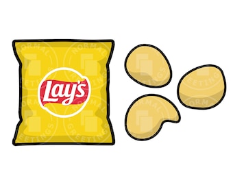Bag of Chips Lay&#39;s Potato Chips Logo Yellow Bag of Chips Clip Art Cartoon Illustration Cricut Files Cut Files SVG PNG Snack Food Vector