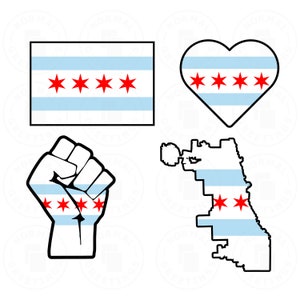 Bandeira de Chicago SVG PNG Pacote Bandeira da Cidade de Chicago, Illinois Orgulho de Chicago Arquivos de Corte Cricut Vetor Arquivos SVG em Camadas Chicago Contorno Clipart